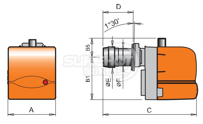 百得BTG15P燃燒器外型尺寸圖