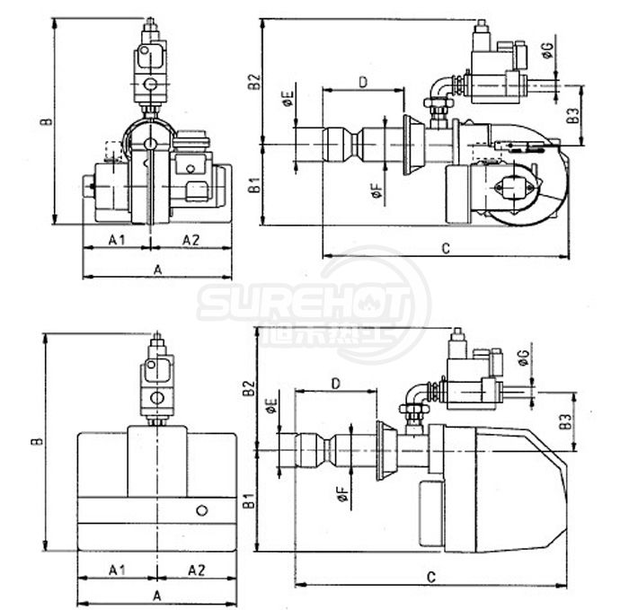 百得SPARK GAS35 P燃燒器外形尺寸